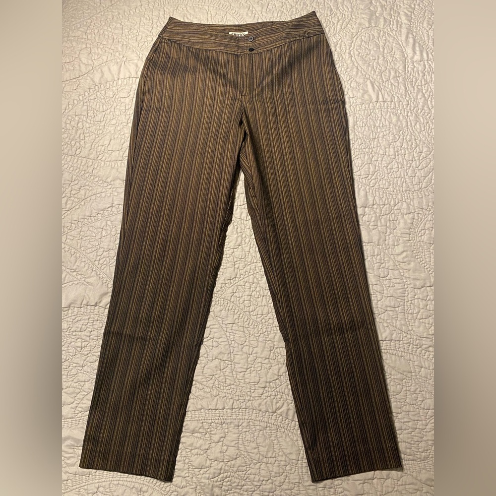 Chico’s Design Pinstripe Stretch Trousers Size 1 Medium Vintage Boho StraightLeg